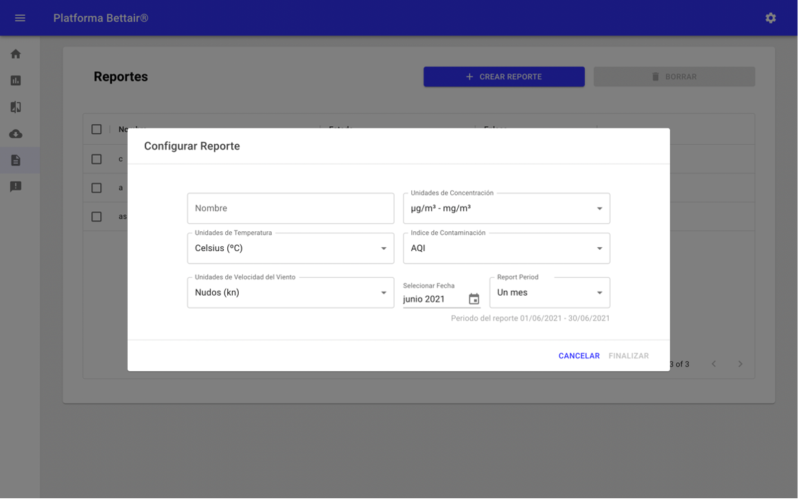 Figura 26 Pantalla configuración de reportes