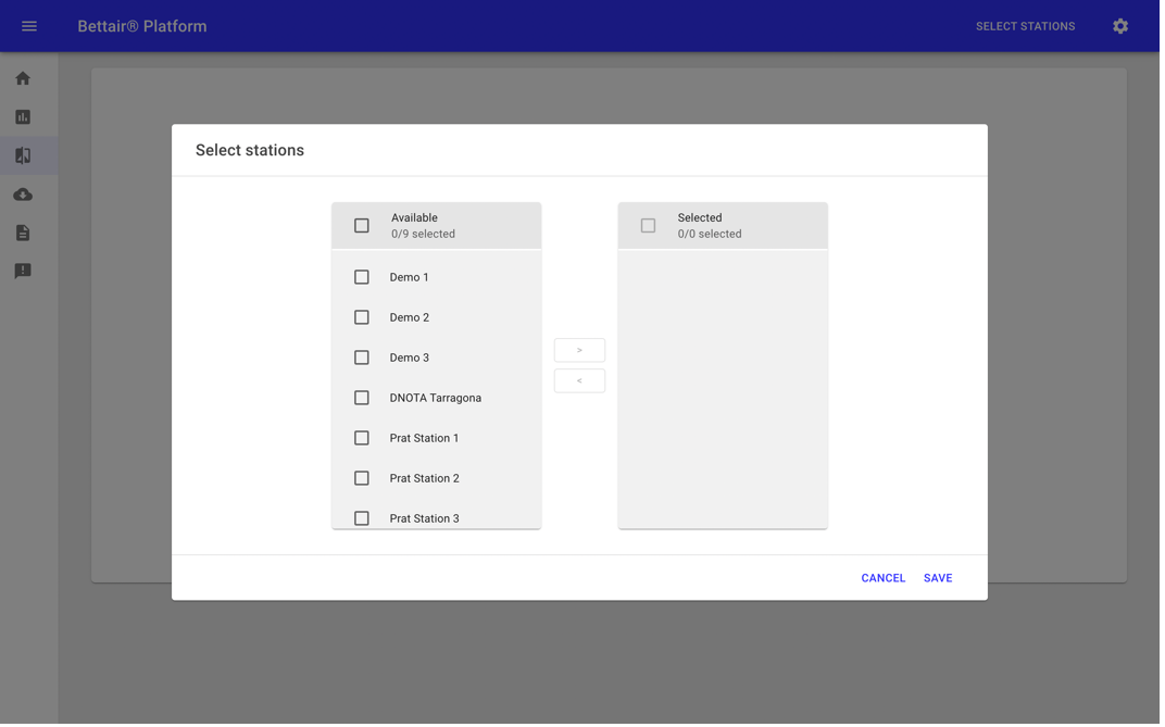 Figure 17 Select stations pop-up menu