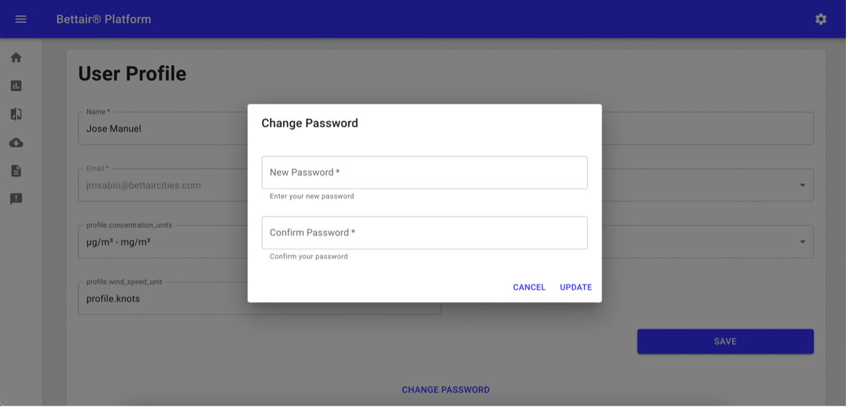 Figure 2 Change password pop-up screen